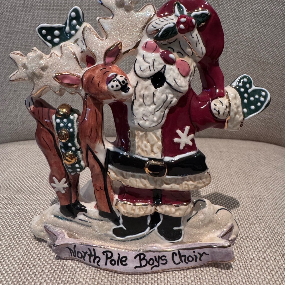 Festive Santa and Reindeer Holiday Figurine